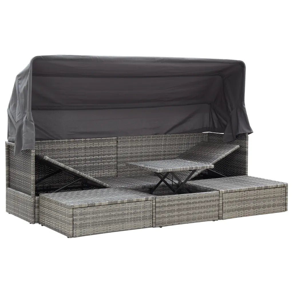 Lettino da Giardino con Tettuccio in Polyrattan Grigio Mélange 46158