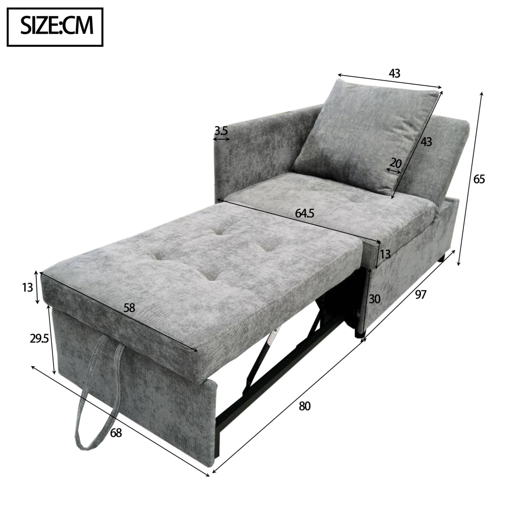 Divano letto 3 in 1 multifunzionale in tessuto effetto lino, schienale regolabile 5 posizioni, colore grigio