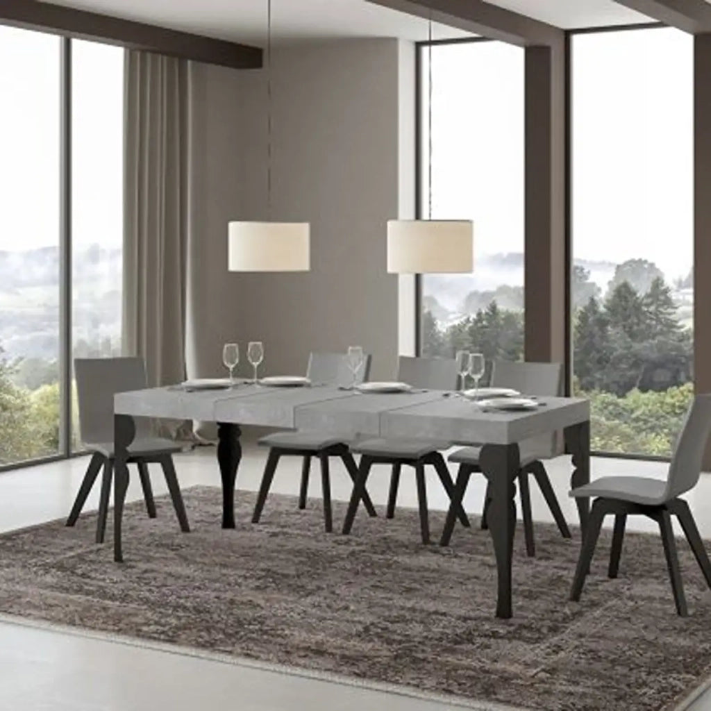 Tavolo allungabile 130/390x90 cm Paxon Premium colore cemento gambe antracite