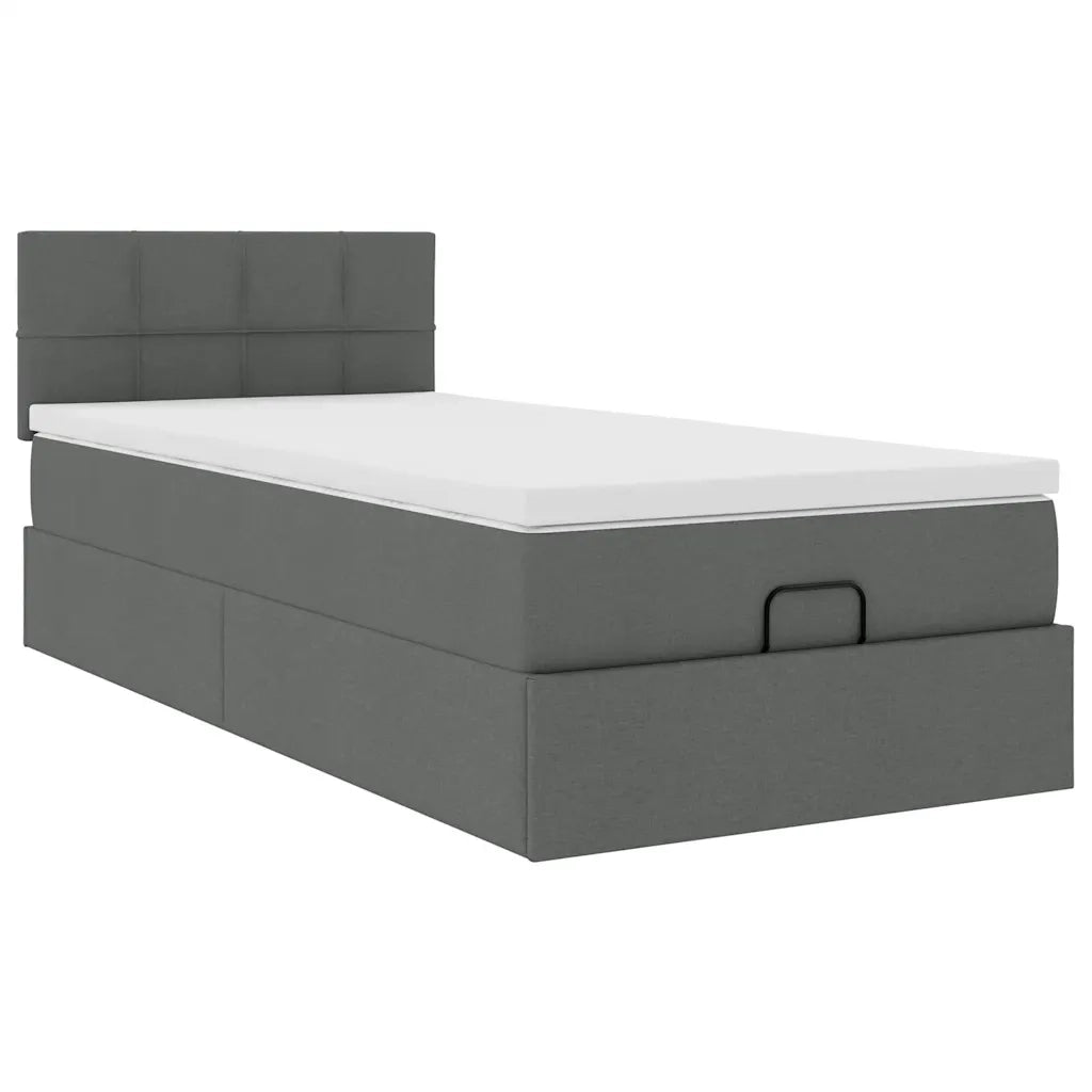 Pouf Letto con Materasso Grigio Scuro 90x200 cm in Tessuto