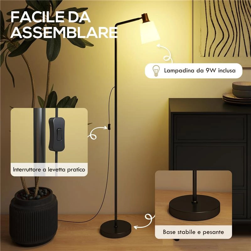 LAMPADA DA TERRA LED CON TESTA GIREVOLE A 350¦, REGOLAZIONE TEMPERATURA DEL COLORE 3000K/4000K/6500K, NERO