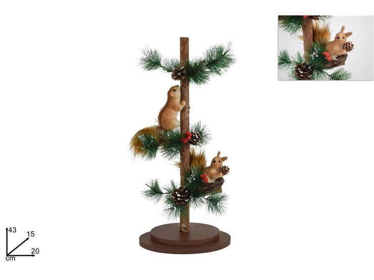 Decorazione Casa Scoiattoli su Tronco con Rami e Pigne 43 cm