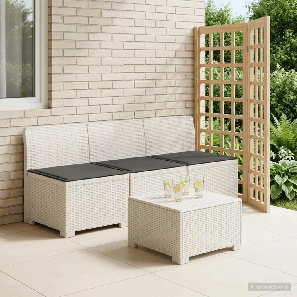 Divano da esterno-Divano da Giardino 3 posti con cuscini in look rattan PP Bianco 195501