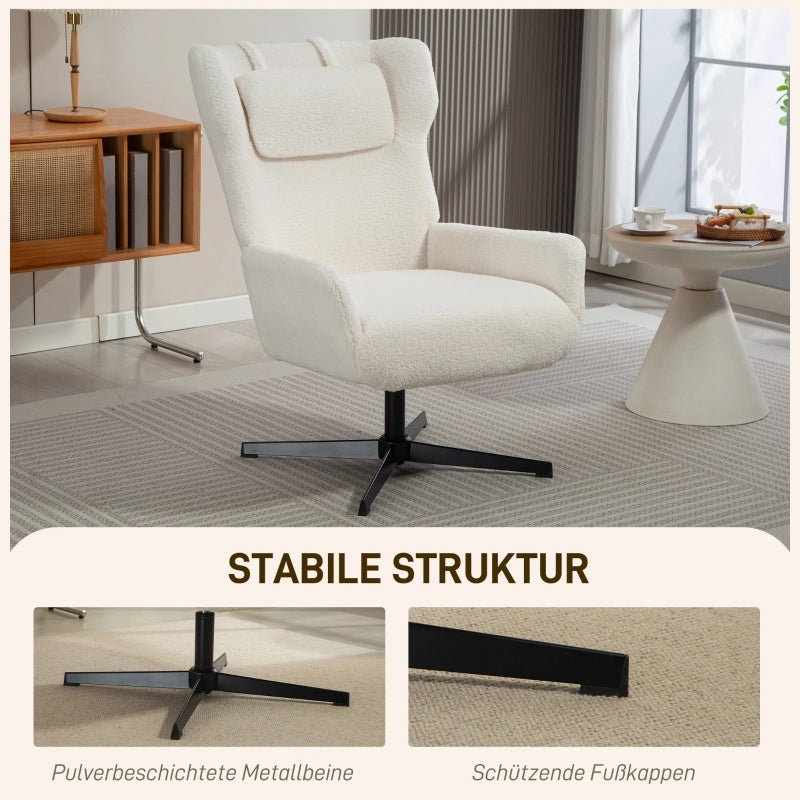 POLTRONA Girevole 74x86,5x102 cm Bianco crema in metallo
