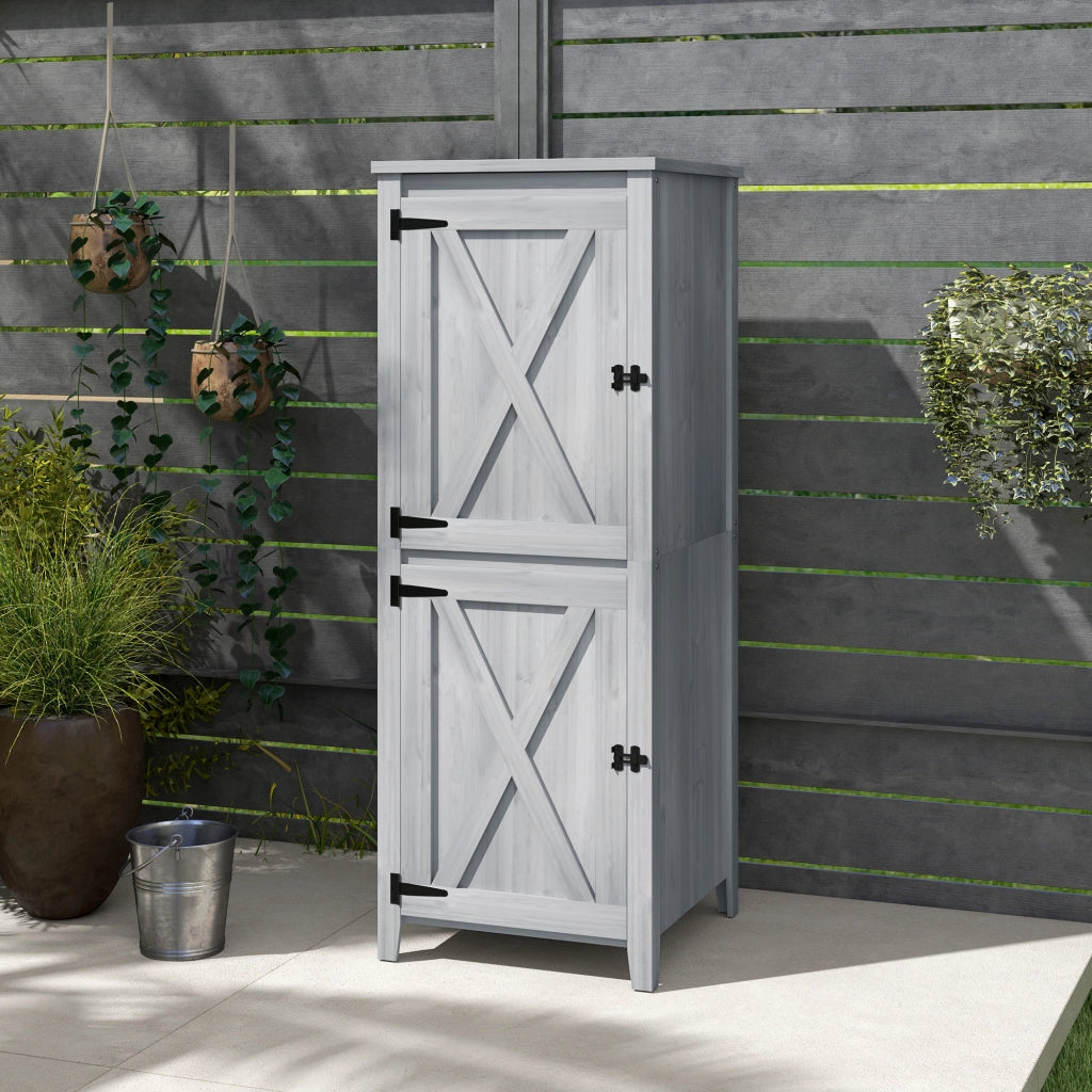 OKWISH Armadio da Giardino con Doppia Porta con Chiavistello e 2 Ripiani Rimovibili, in Legno, Grigio Chiaro, 60 × 60 × 160 cm