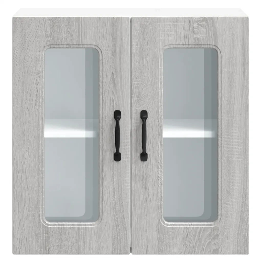 Pensile da Cucina con Porta in Vetro Kalmar Grigio Sonoma 853673