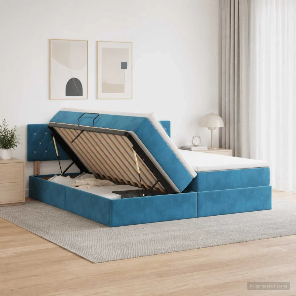 Letto con contenitore LED e materasso Blu Scuro 200 x 200 cm 3459382
