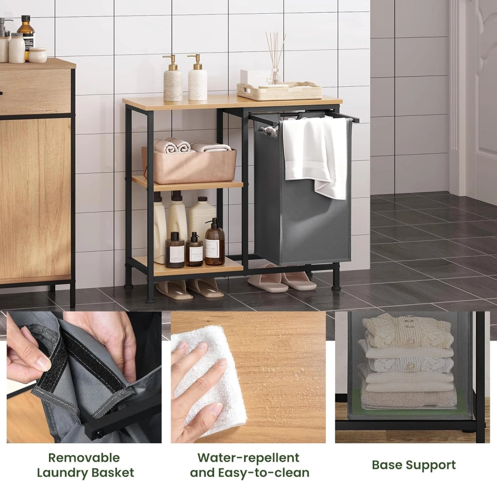 Mobile Bagno con Portabiancheria, Sacco per Bucato Rimovibile, Mobile Lavanderia a 4 Livelli, Cesto per Il Bucato in Tessuto Oxford da 31 L, 70x30x65 cm