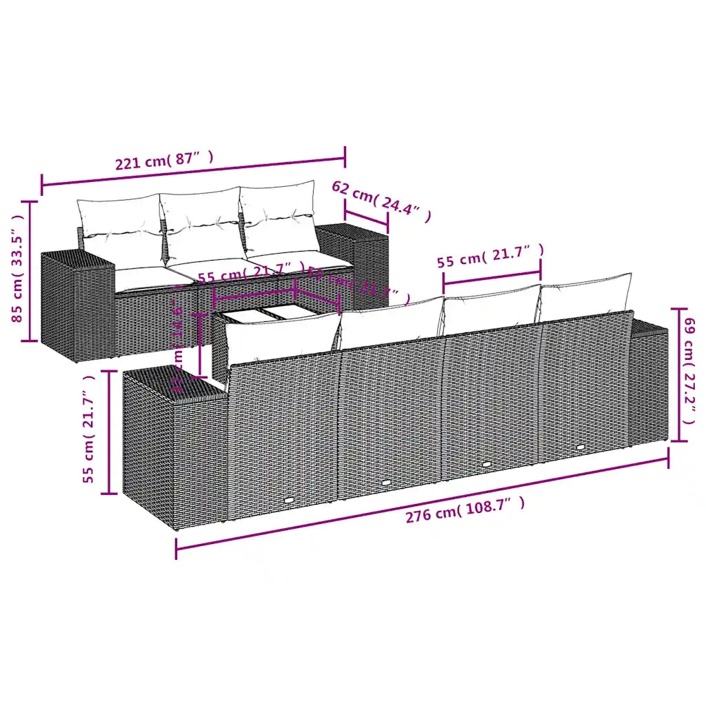 Set Divani da Giardino 8 pz con Cuscini Marrone in Polyrattan 3222332