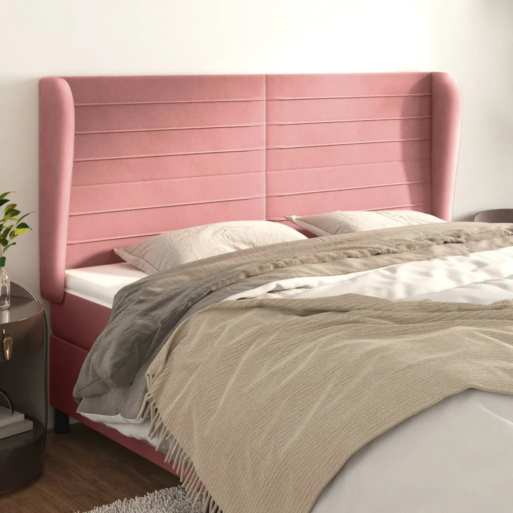 Testiera ad Orecchio-Testata con Orecchie Rosa 163x23x118/128 cm in Velluto 412422