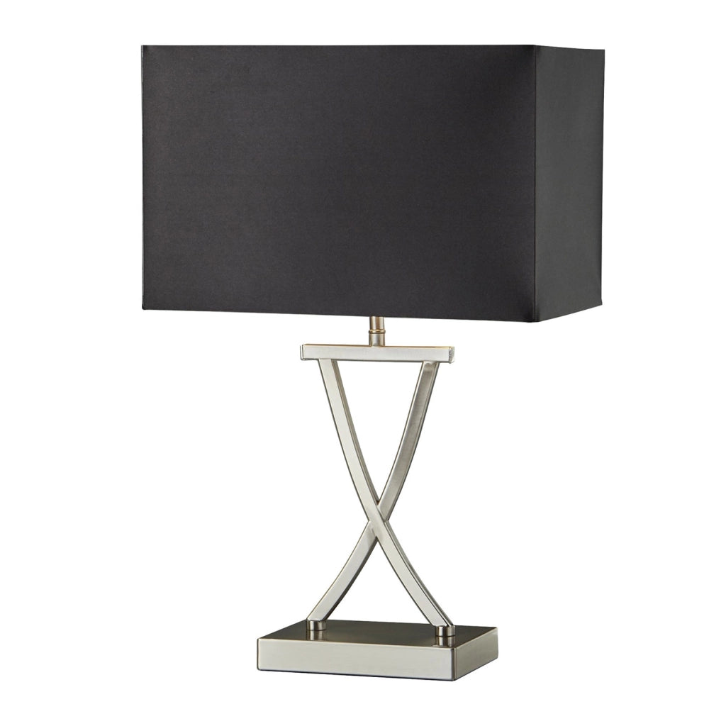 Lampada Da Scrivania Contemporanea Club Acciaio Argento Tessuto Nero 1 Luce E14