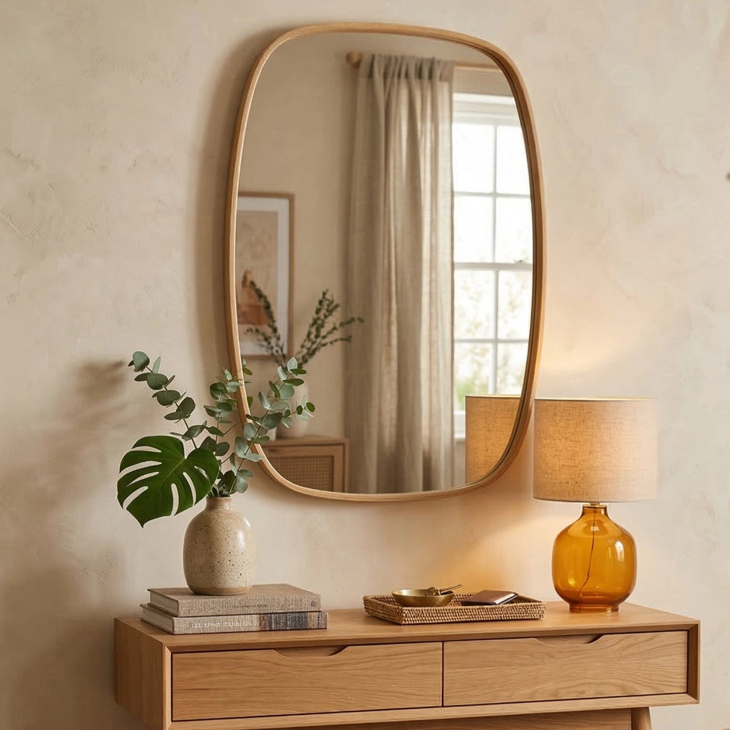 Serrenti, Specchio Forma Ovale, 62x88h cm Marrone Rovere