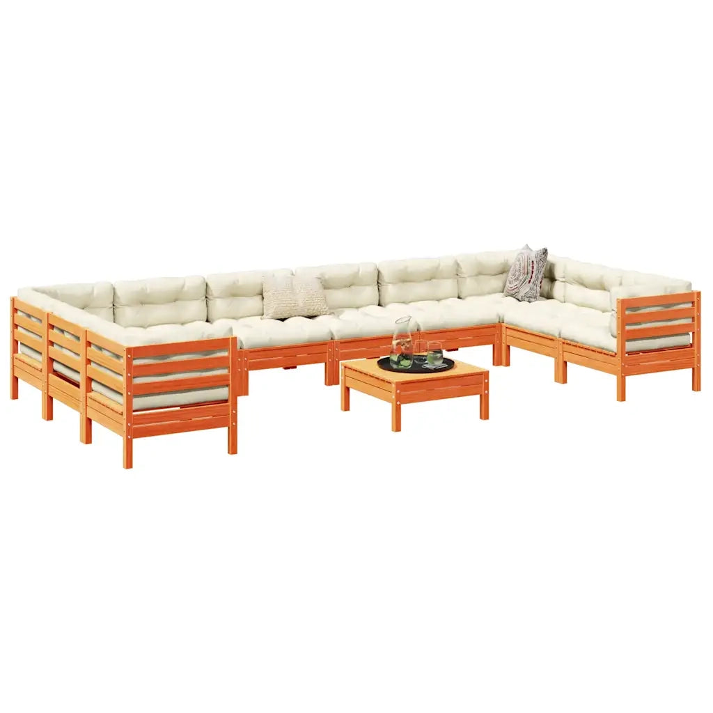 Set Divani Giardino 11pz con Cuscini Marrone Cera Massello Pino 3299648