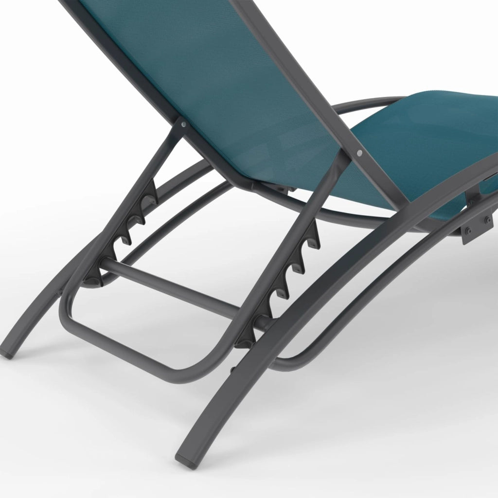 Set di 2 lettini da Giardino reclinabili in Acciaio HAVANE in Tela Blu Anatra con Cuscini