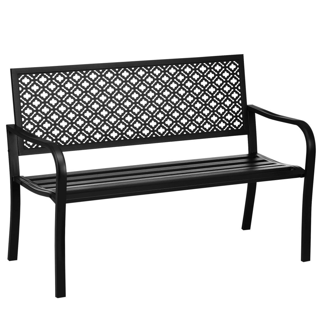 Panca da giardino 2 posti con schienale e braccioli in acciaio nero 127 x 63 x 83 cm