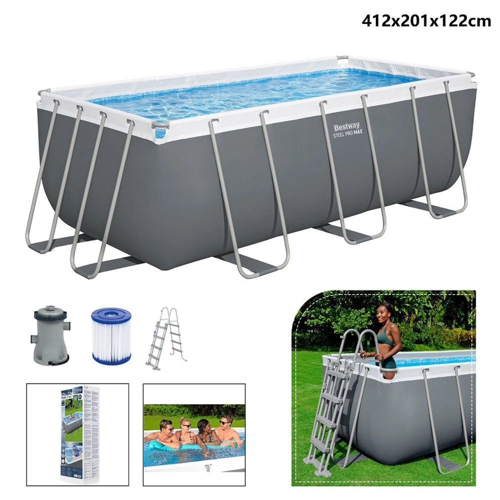 Trade Shop - Piscina Rettangolare Steel Pro Max Con Struttura Acciaio Pompa Filtro 412x201x122cm 56456 -