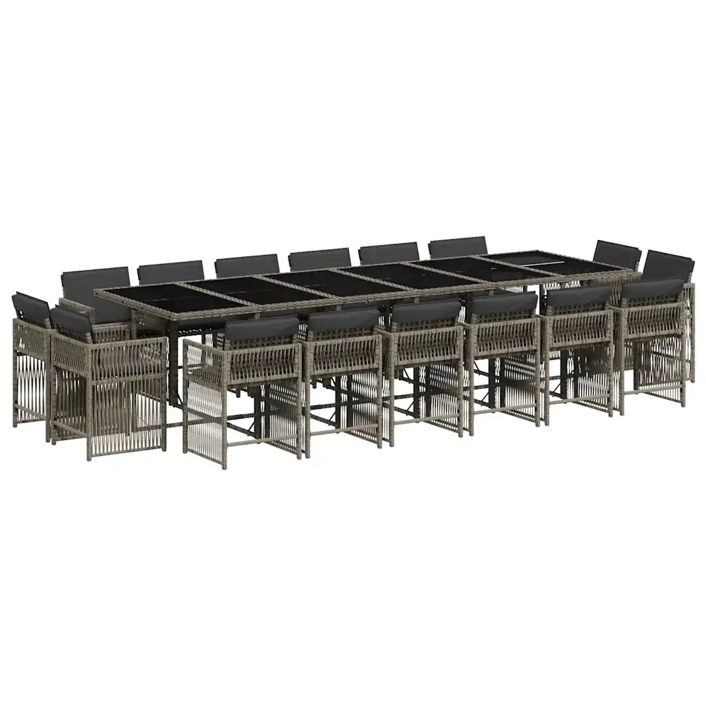 Set da Pranzo da Giardino 17pz con Cuscini Grigio in Polyrattan 3211784