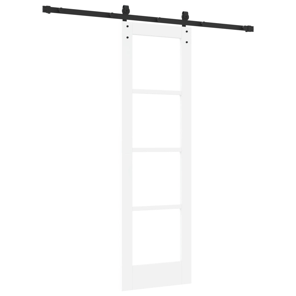 Porta Scorrevole con Kit di Ferramenta 'ORKDAL'Bianco in Legno Massiccio e Vetro