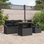 Set Divano da Giardino 6 Pezzi con Cuscini Rattan Polimerico Nero