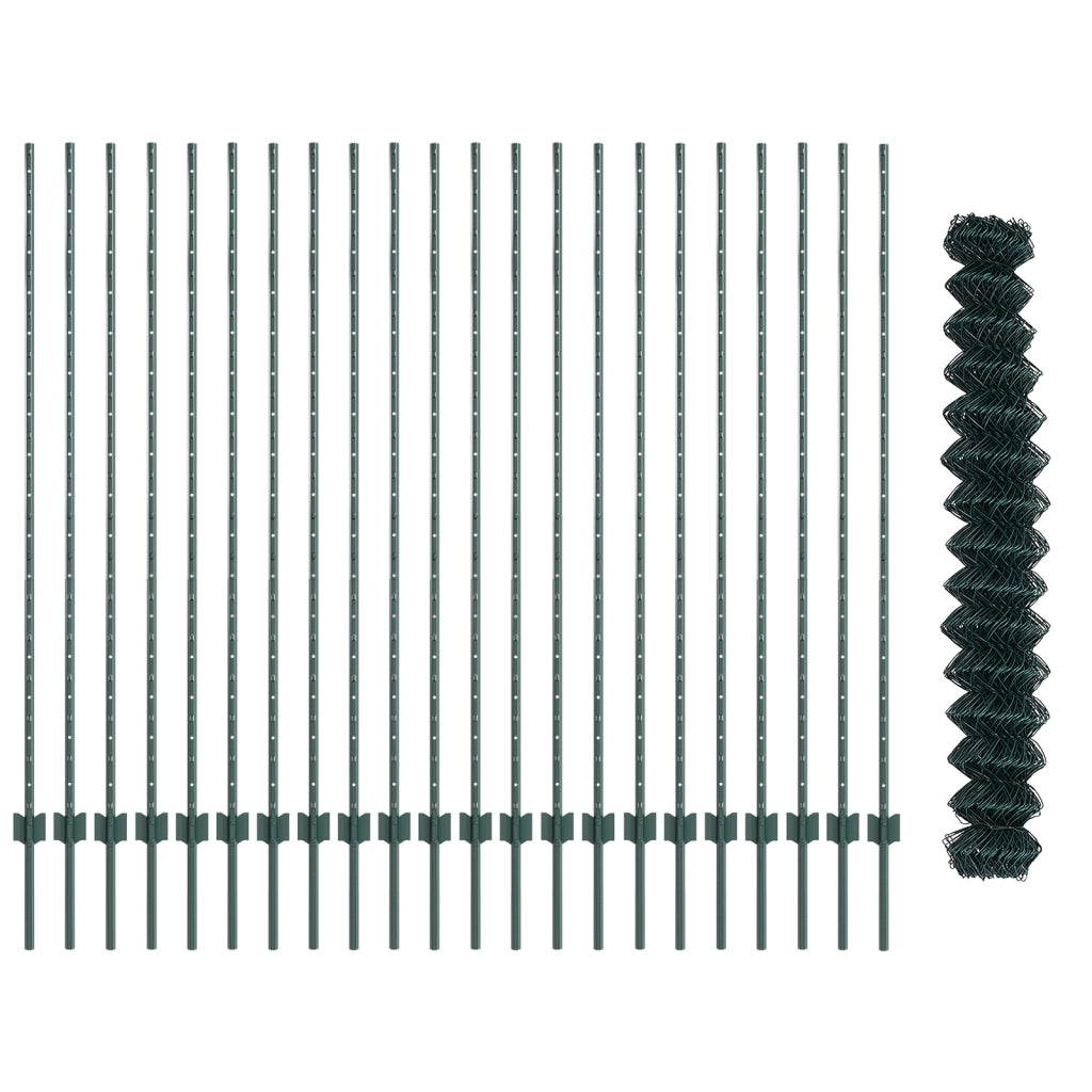 Recinzione a Maglie di Catena con 22 Post U Verde 1,6x25 m Acciaio
