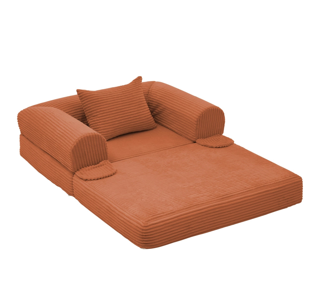 Poltrona convertibile 2 in 1 salvaspazio con funzione letto e cuscino, in tessuto corduroy arancione