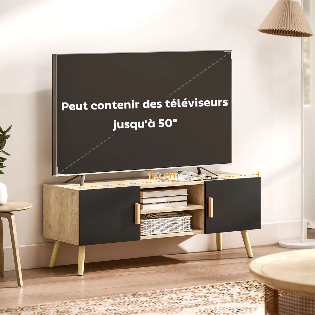 Mobile TV in legno con ripiani, 2 ante e passacavi ¨C zephmum ¨C rovere 50 pollici