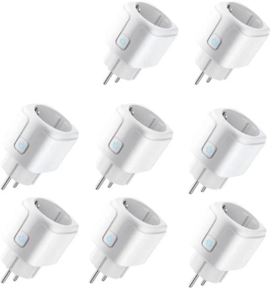 Set di 8 contatti intelligenti Wi-Fi, controllabili tramite app, connessione Wi-Fi, potenza massima 2000 watt, corrente massima 16 ampere, con timer.
