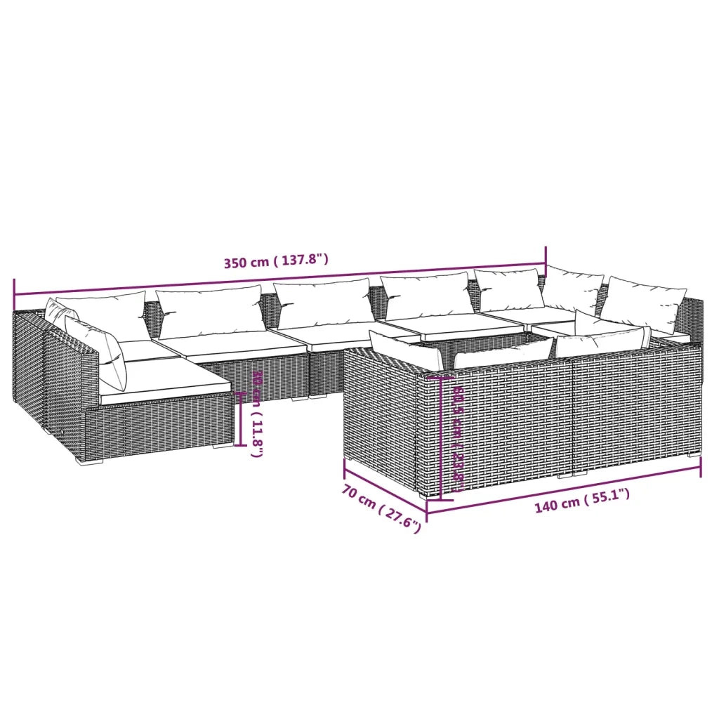 Set Divani da Giardino 9 pz con Cuscini in Polyrattan Grigio cod mxl 45172