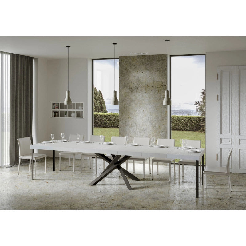 Tavolo allungabile 140/400x90 cm Volantis Premium telaio Antracite - Bianco Frassino