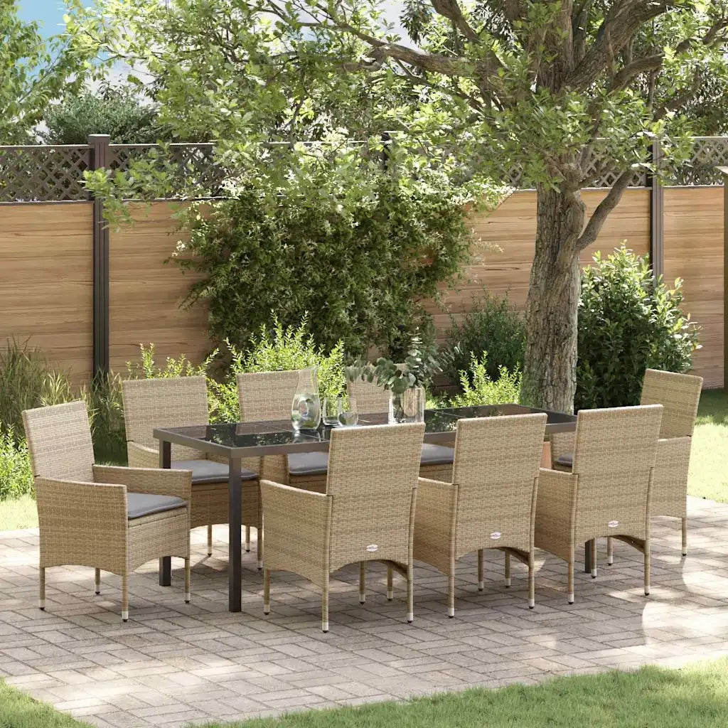 Set da Pranzo per Giardino con cuscino 9 pcs Beige polyrattan 3379799