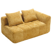 Divano 2 posti in tessuto chenille giallo con chaise longue, cuscino incluso e tasche laterali