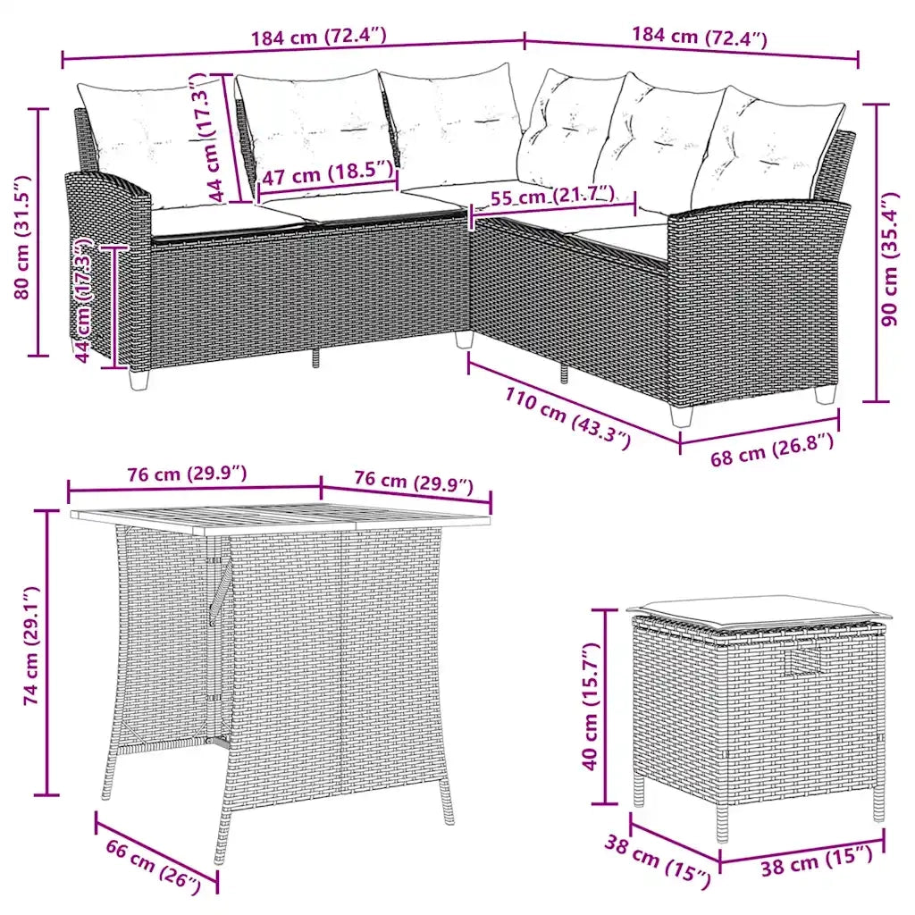Set Divano da Giardino 6 pz con Cuscini a L Beige in Polyrattan 3213543