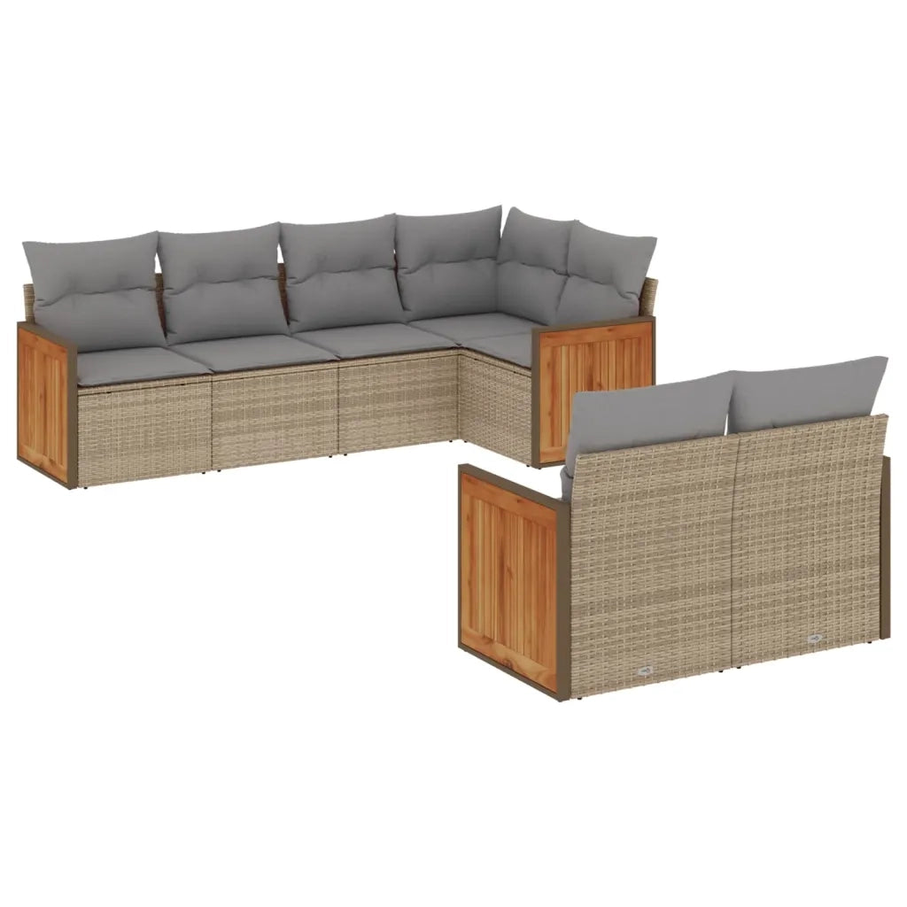 Set Divani da Giardino 7 pz con Cuscini Beige in Polyrattan 3260225
