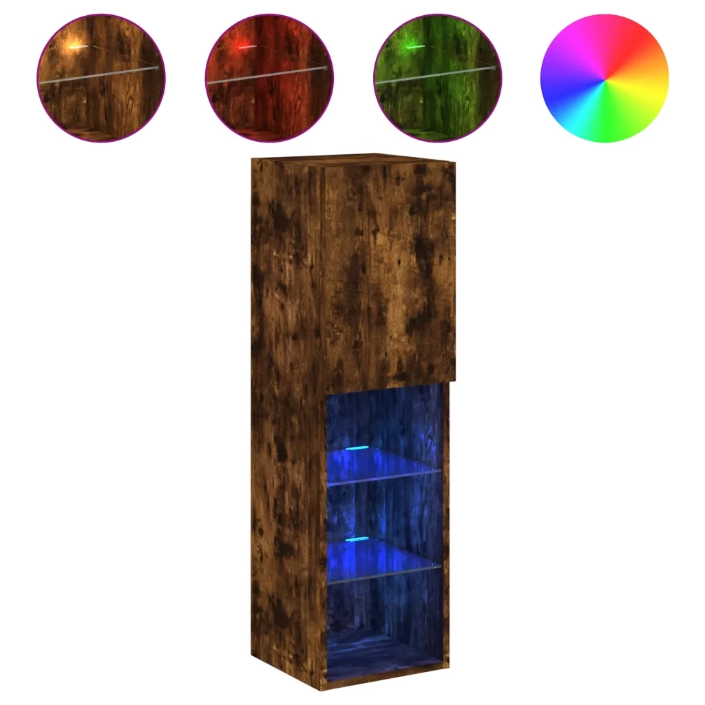 Mobile TV con Luci LED Rovere Fumo 30,5x30x102 cm 837023