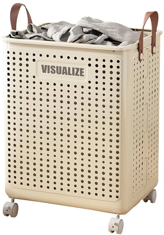 Carrello di stoccaggio pieghevole con ruote universali, lettino portatile girevole, apertura aerata per giocattoli, abiti e contenitori di stoccaggio.