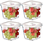 Contenitore in vetro da 950ml con coperchio per zuppe, contenitore in vetro per alimenti, ciotola in vetro con coperchio, contenitori per preparazione pasti in vetro per alimenti, contenitori di stoccaggio, adatti al forno a microonde, BPA-free (4-cavità)