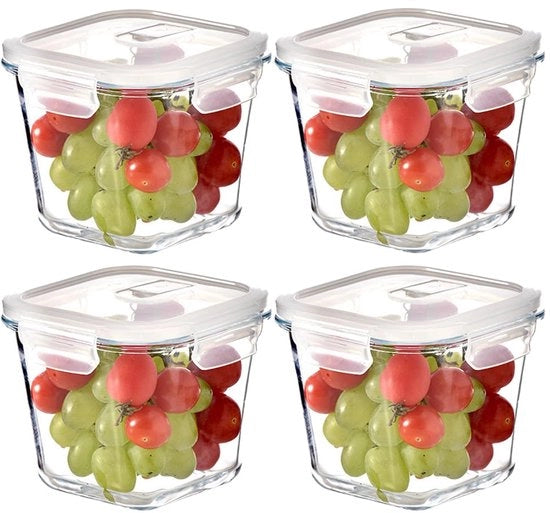 Contenitore in vetro da 950ml con coperchio per zuppe, contenitore in vetro per alimenti, ciotola in vetro con coperchio, contenitori per preparazione pasti in vetro per alimenti, contenitori di stoccaggio, adatti al forno a microonde, BPA-free (4-cavità)