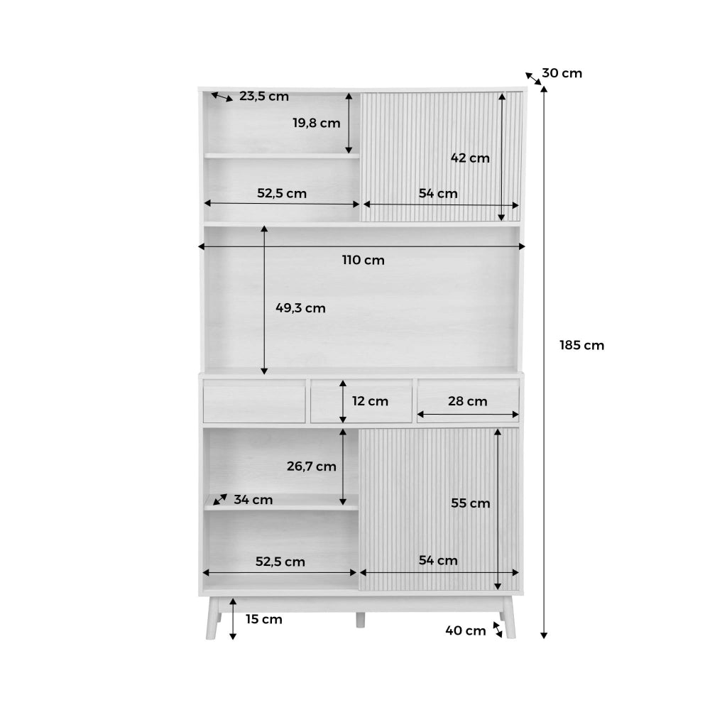 Credenza effetto legno a 4 ante e 3 cassetti, 110cm, marrone naturale