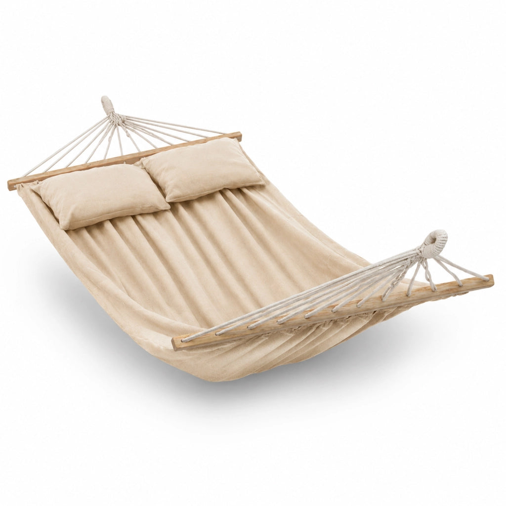 Amaca Matrimoniale Da Giardino Con Barre In Legno E Cuscini Inclusi In Cotone E Poliestere Resistente Per Piscina Terrazzo Relax Outdoor 300 Kg 240 X 150 Cm Beige