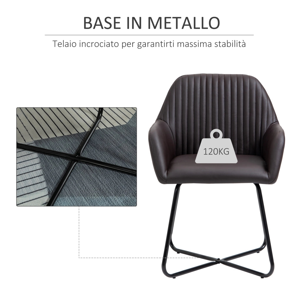 Set 2 Sedie da Pranzo Imbottite in Similpelle ¨C Zephmum ¨C Marrone 60x56.5x85