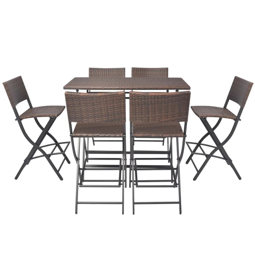 Set da pranzo pieghevole da 7 pezzi resina intrecciata marrone e acciaio 02_0014940