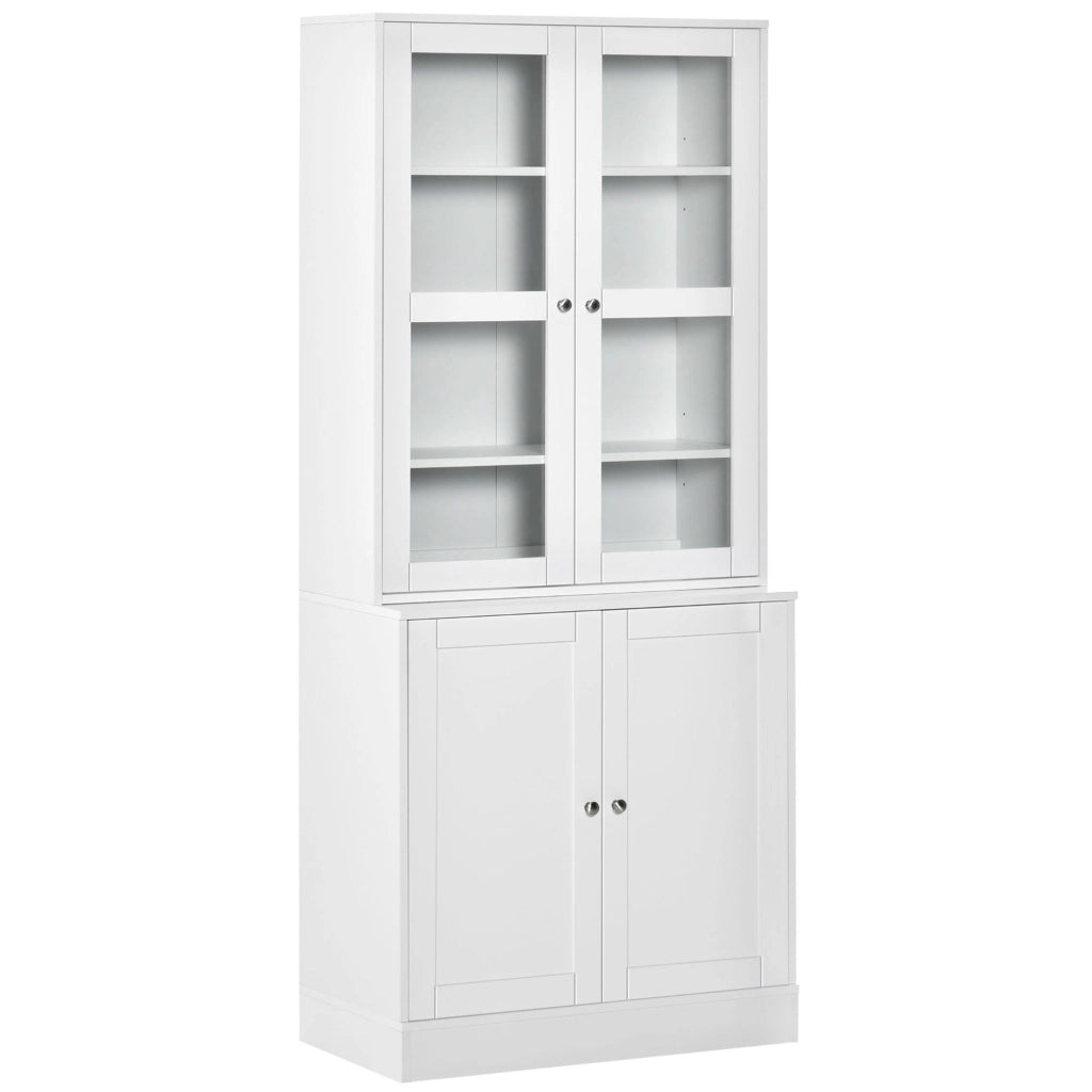Libreria alta 178,5 cm con ante in vetro temperato, 6 scomparti, bianca