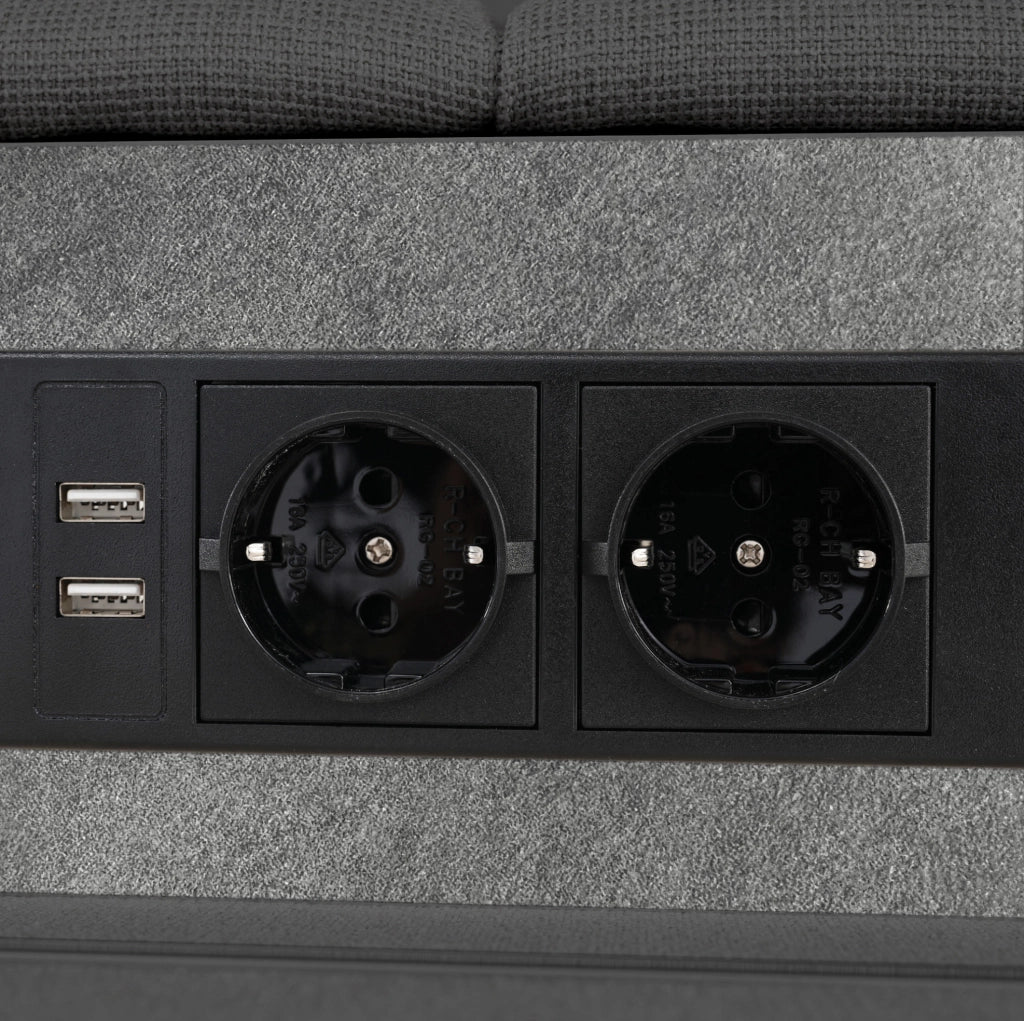 Letto singolo 90x200 cm con LED; porta USB e 2 cassetti; grigio
