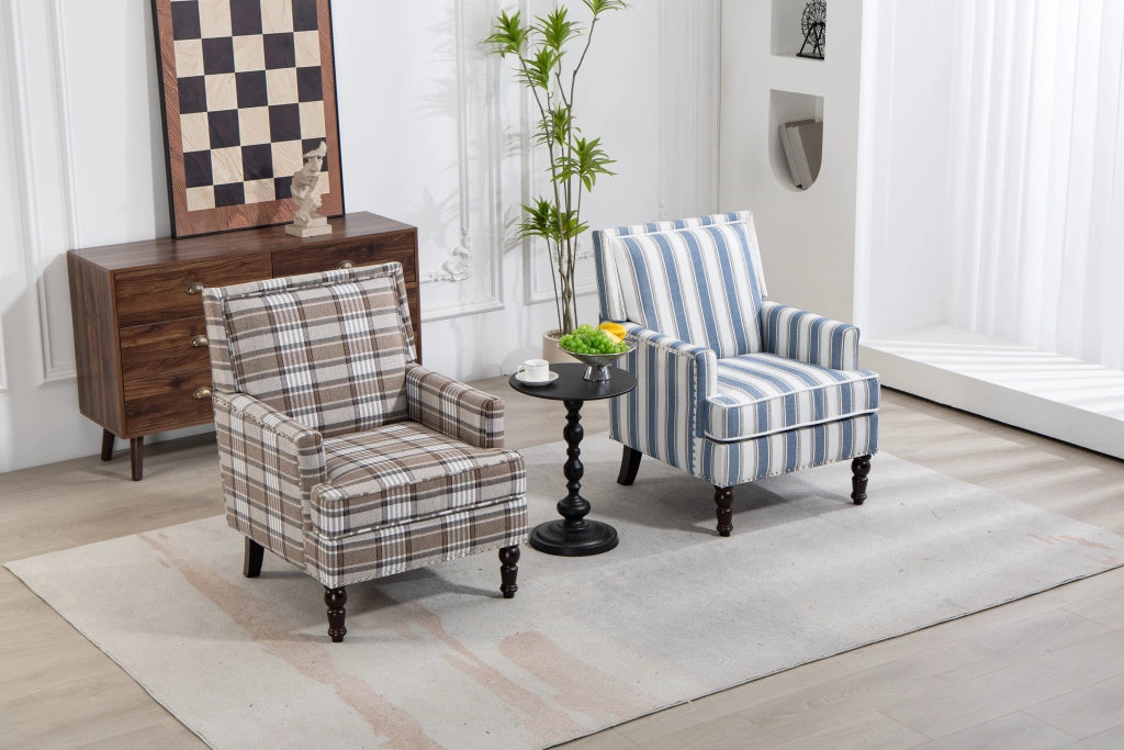 Poltrona da salotto in cotone e lino, design compatto con struttura in legno e montaggio facile