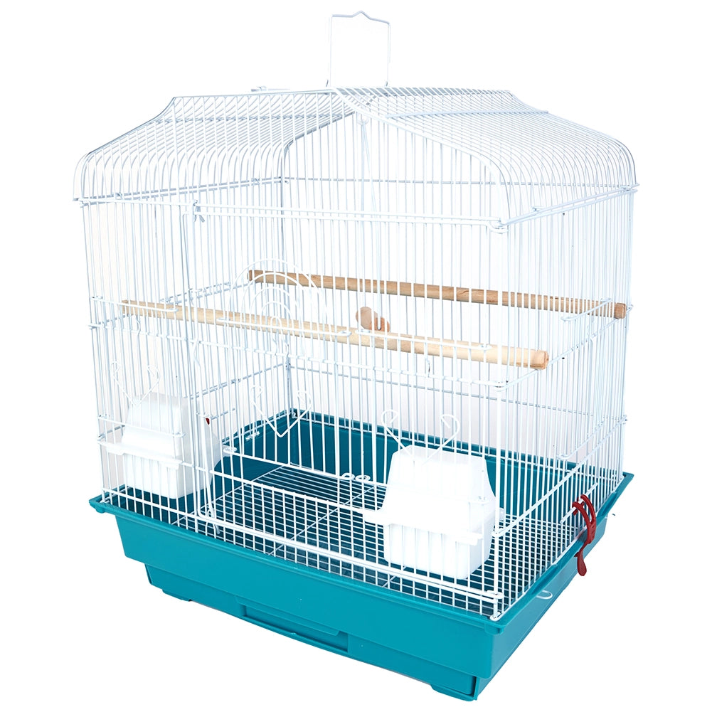 Gabbia Voliera per Uccelli 46,5x35,5x65,5 cm con 2 Mangiatoie in Ferro e Plastica Verde