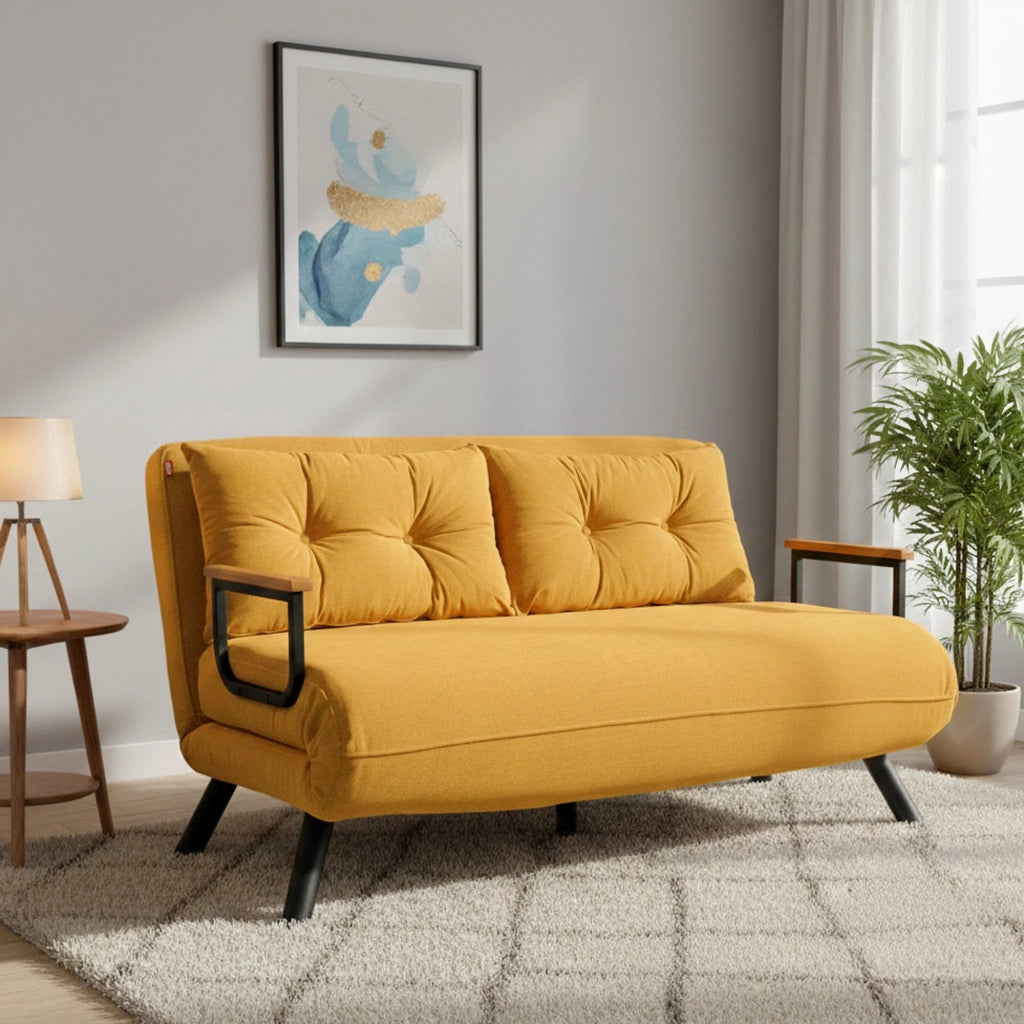 Calvin, Divano Letto 2 Posti Contenitore, 133x78 cm Giallo