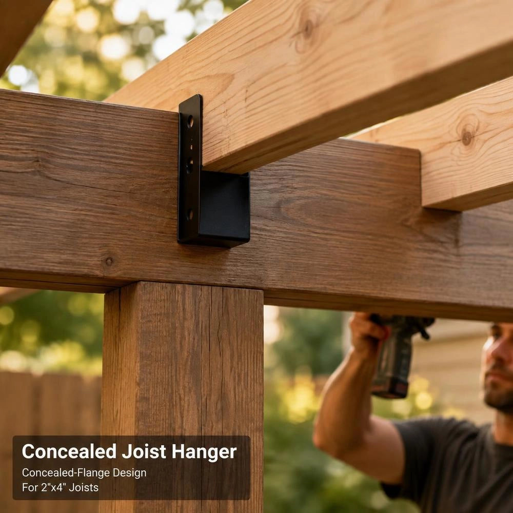 Concealed Beam Support, 2 X 4 Inch External Accent Concealed Flange, 24 Pieces Concealed Beam Bracket, Q235 Steel Plate Powder Coated Concealed Beam Support For Front Mounting For 2 X 4 Inch Beam Swing, 3.7 Inch