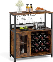 Cantinetta Porta Bottiglie di Vino, Armadietto per Vino con Portabicchieri, Scaffale Aperto e Ripiano Rimovibile, Credenza in Legno Industriale per Cucina e Sala da Pranzo, 75 x 34 x 90,5 cm