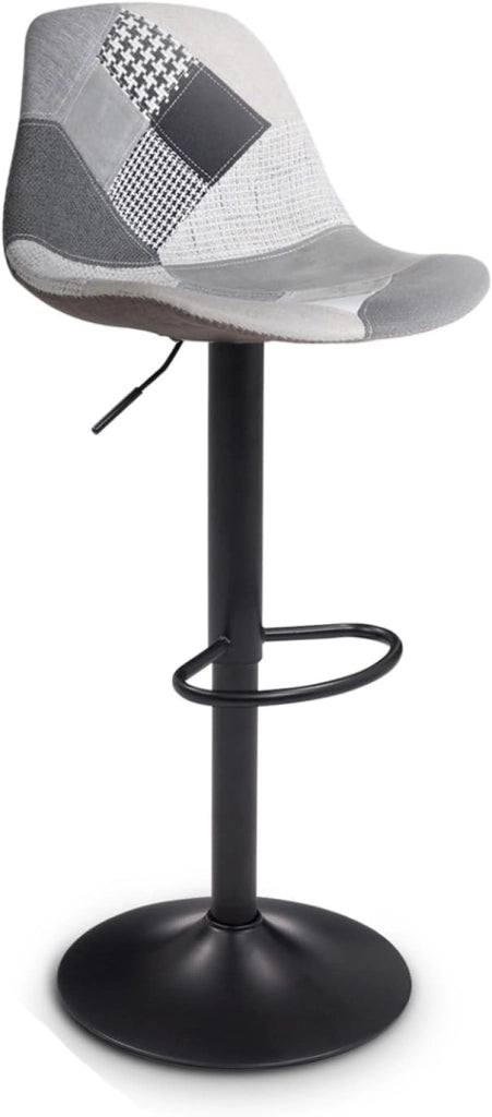 Lote de 4 taburetes de bar KARL patchwork negro, gris y blanco con patas negras