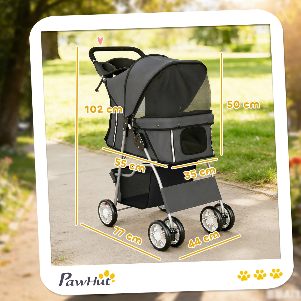 Carro per cani con cuscino lavabile e ruote ¨C zephmum ¨C 77x44x102 cm grigio scuro